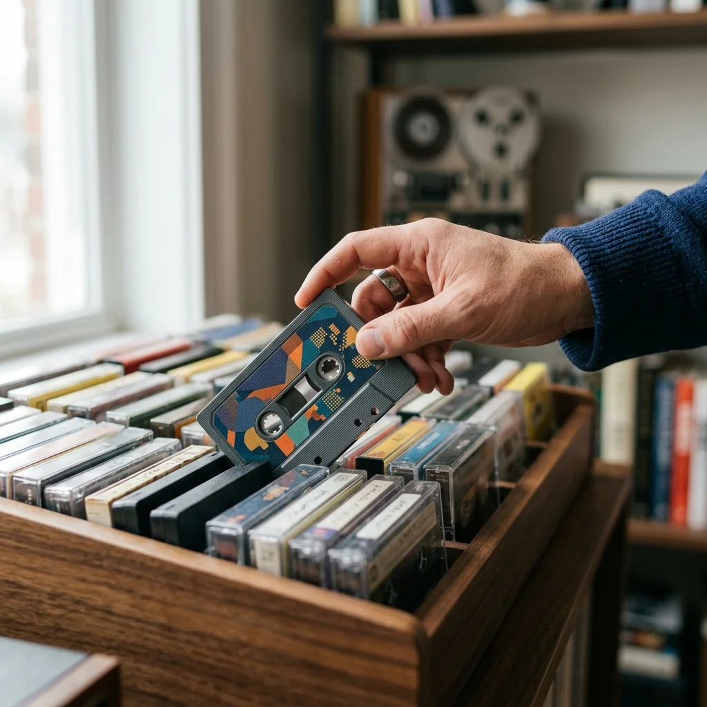 Independent musician shaping an AI music idea in a bright home studio