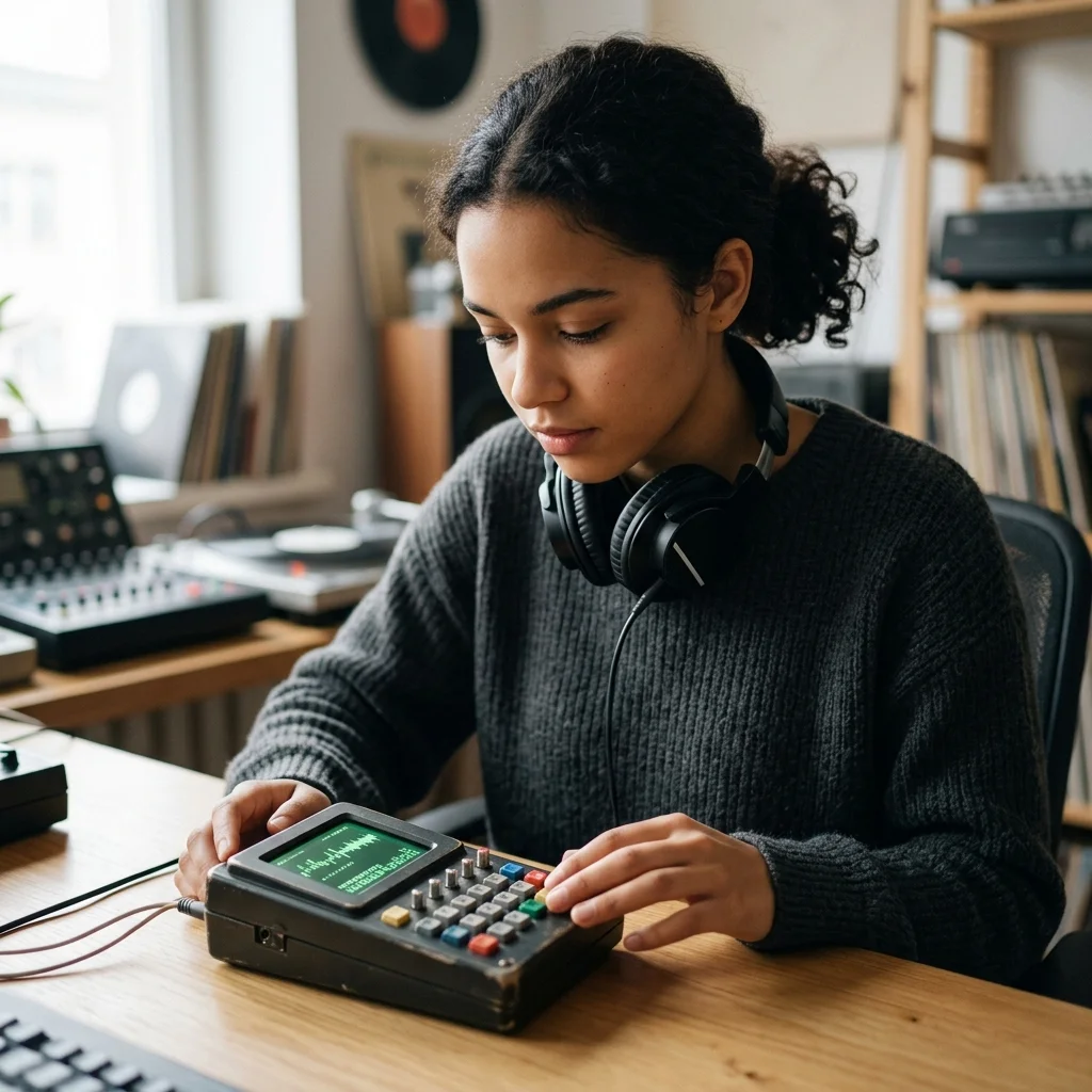 Beat producer tapping a drum pad controller for a new genre idea