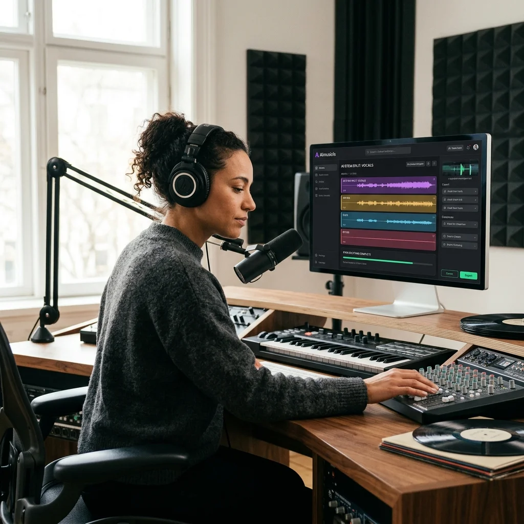 Sound designer analyzing BPM key and pitch before editing audio