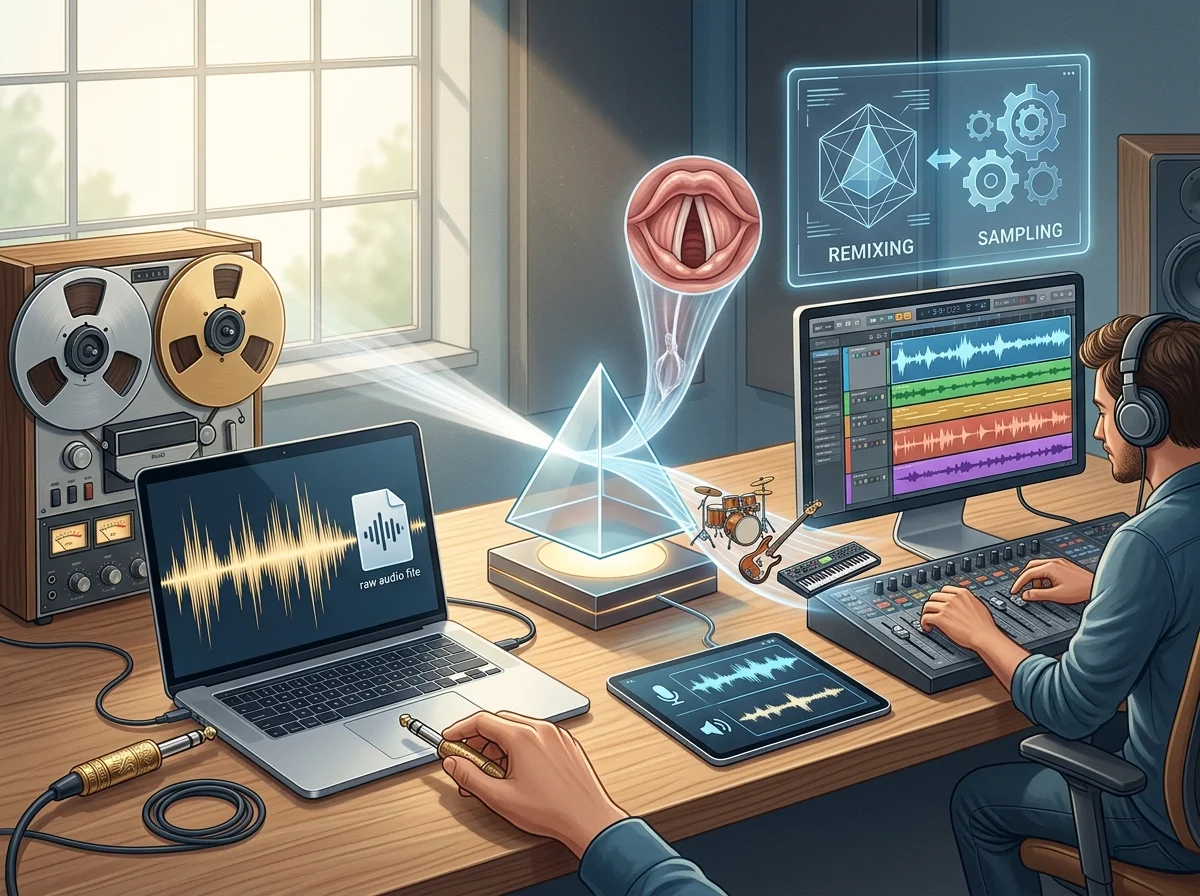 Music producer preparing a mastered track for release