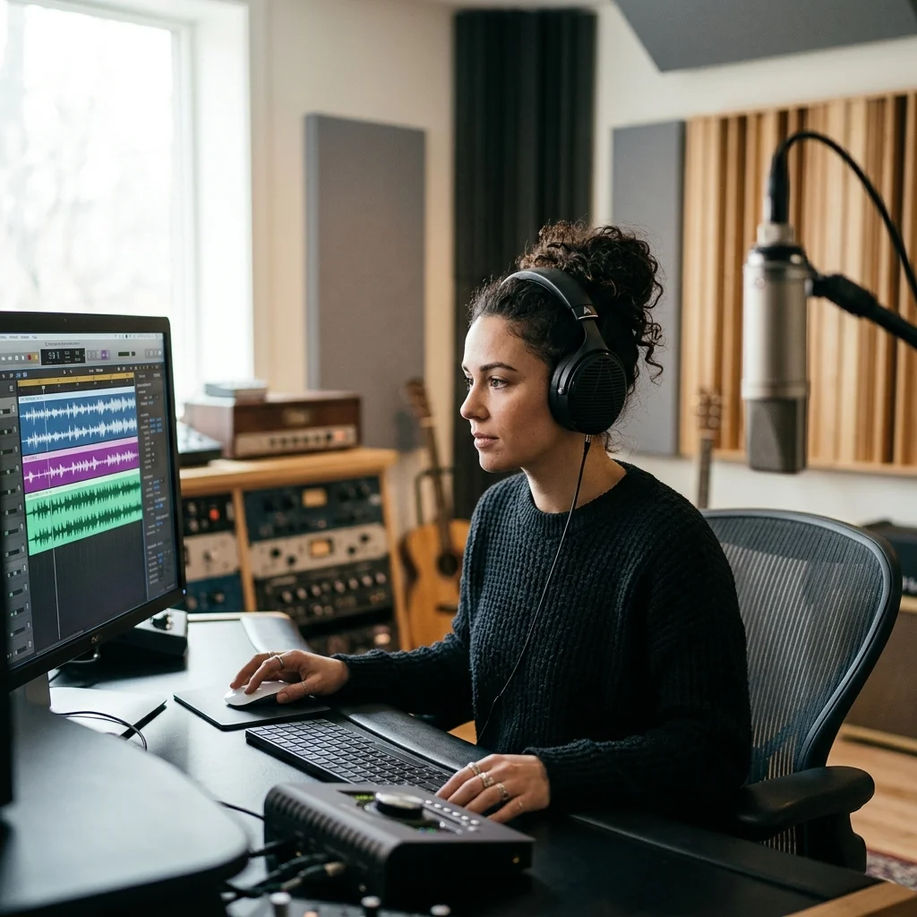 Music producer preparing a mastered track for release