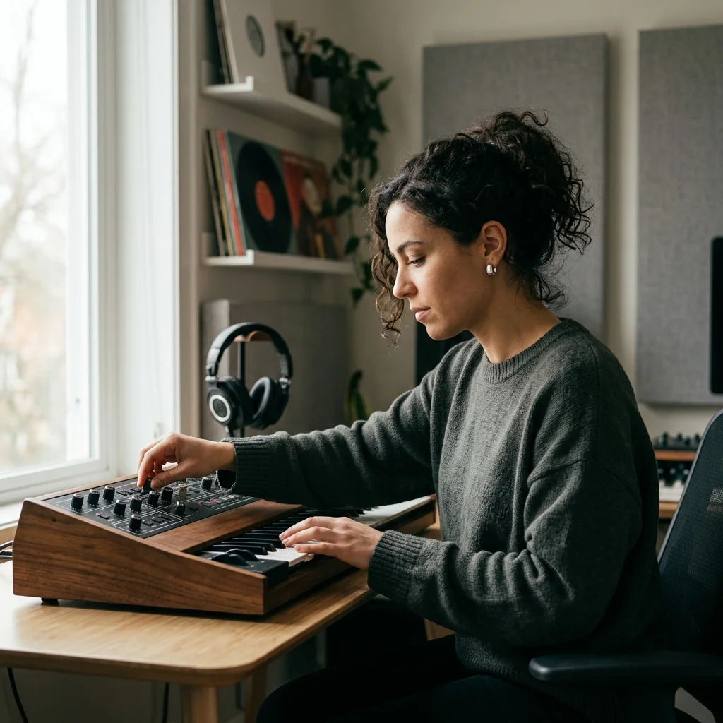 Sound designer analyzing BPM key and pitch before editing audio