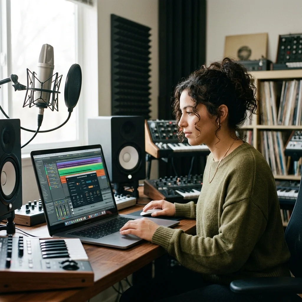 Beat producer tapping a drum pad controller for a new genre idea