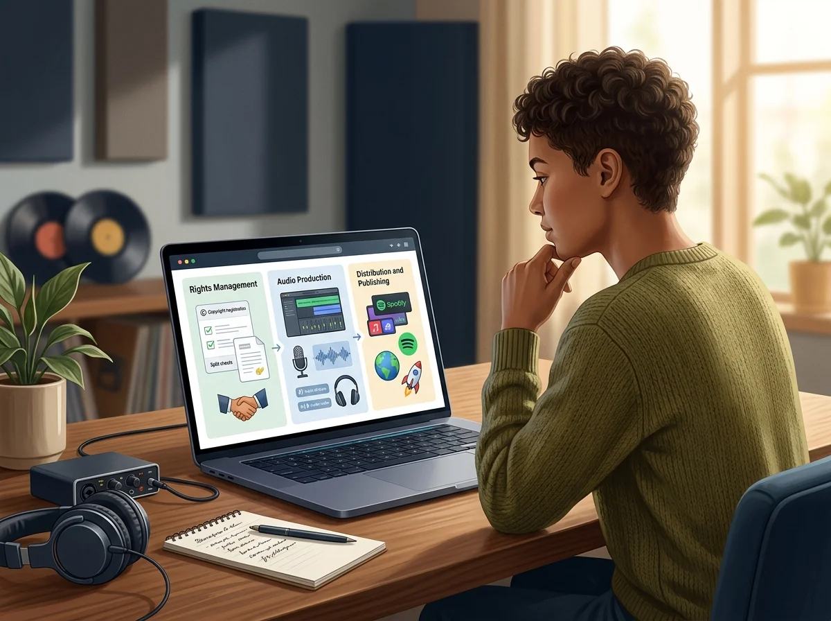 Music producer preparing a mastered track for release