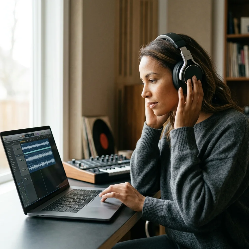 Music producer preparing a mastered track for release