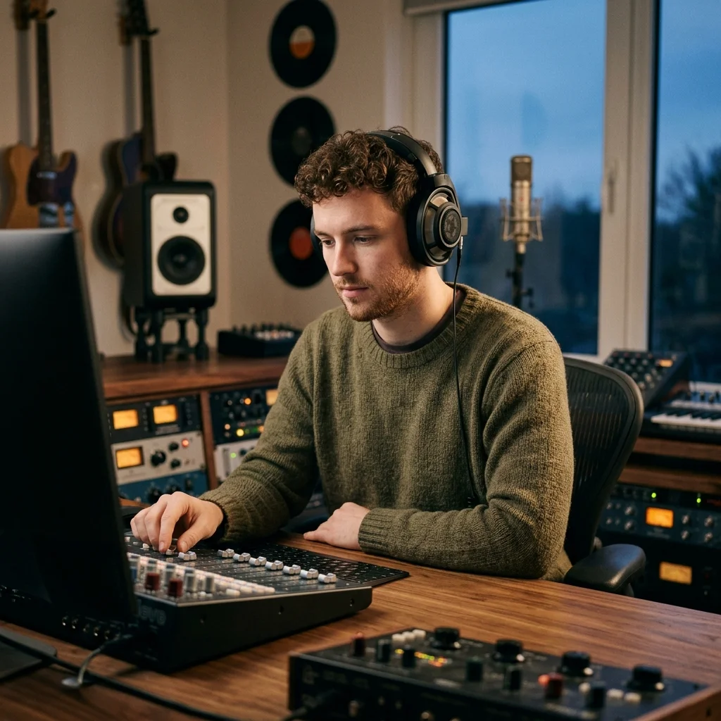 Sound designer analyzing BPM key and pitch before editing audio
