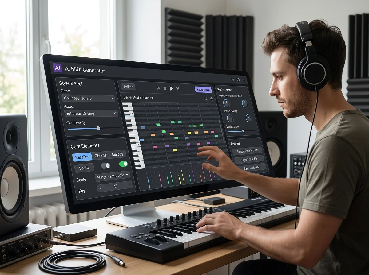 Beat producer tapping a drum pad controller for a new genre idea
