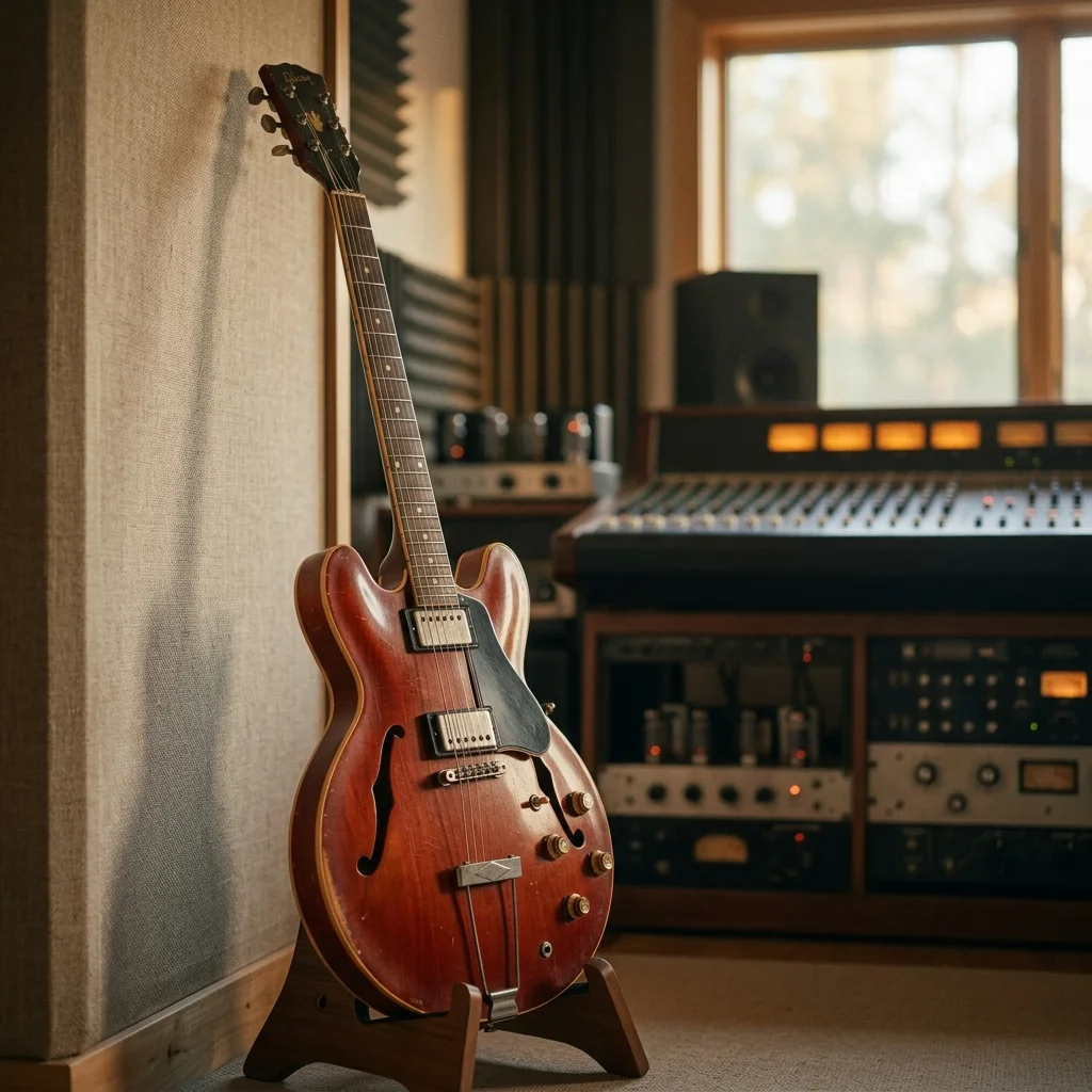 Independent musician shaping an AI music idea in a bright home studio