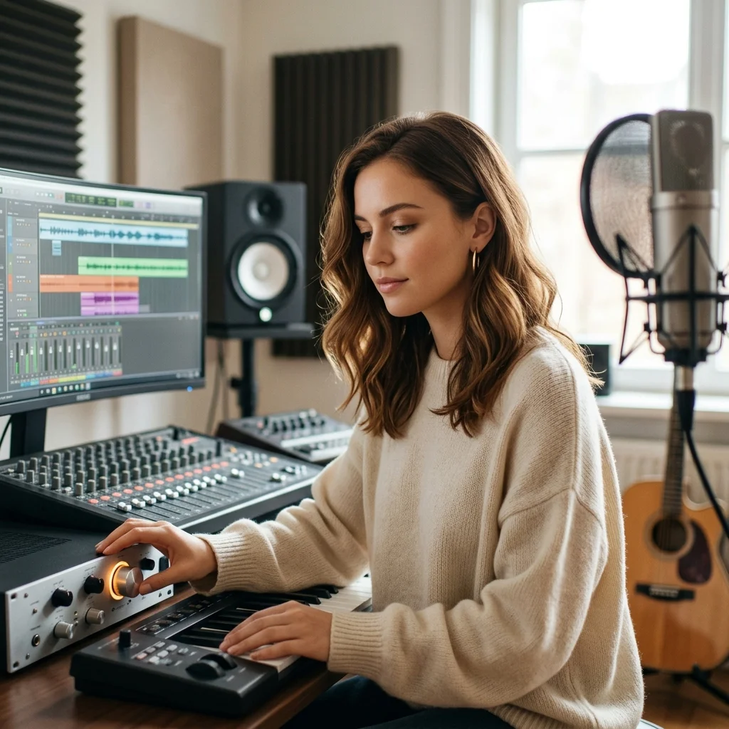 Sound designer analyzing BPM key and pitch before editing audio