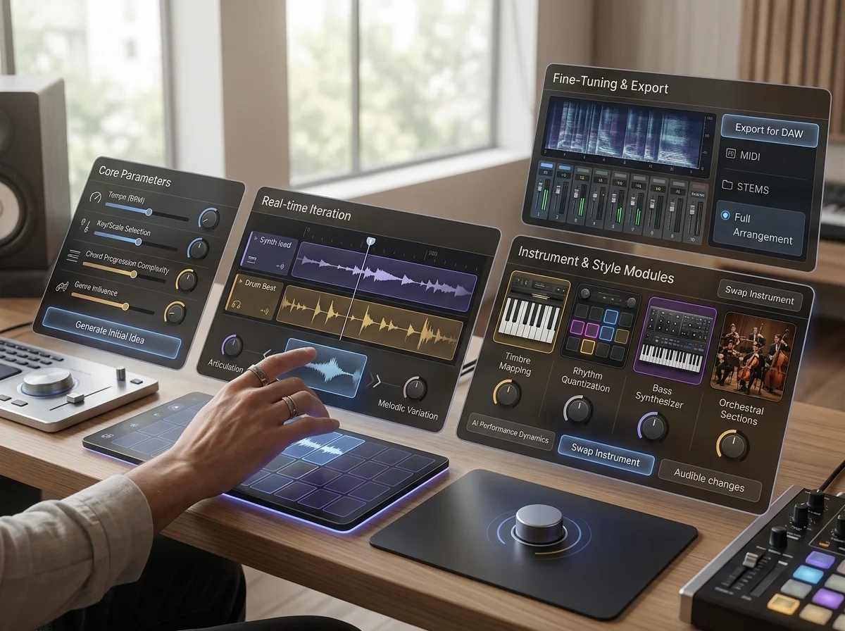 Beat producer tapping a drum pad controller for a new genre idea