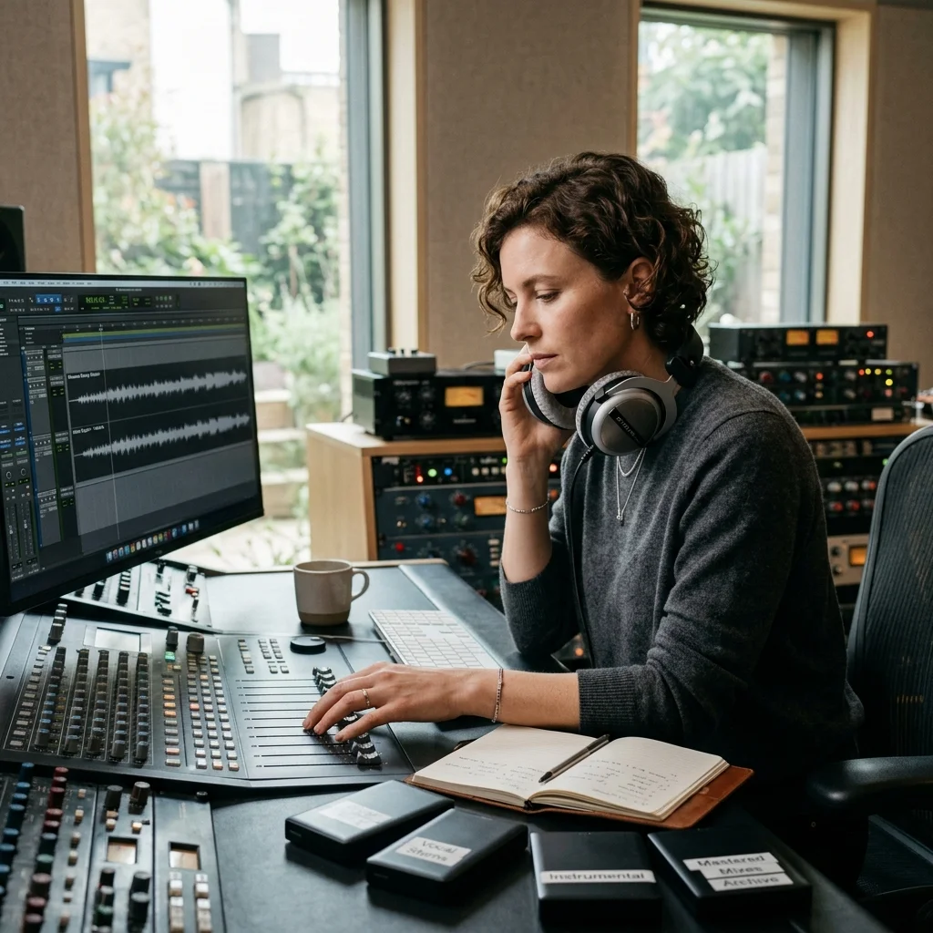 Music producer preparing a mastered track for release