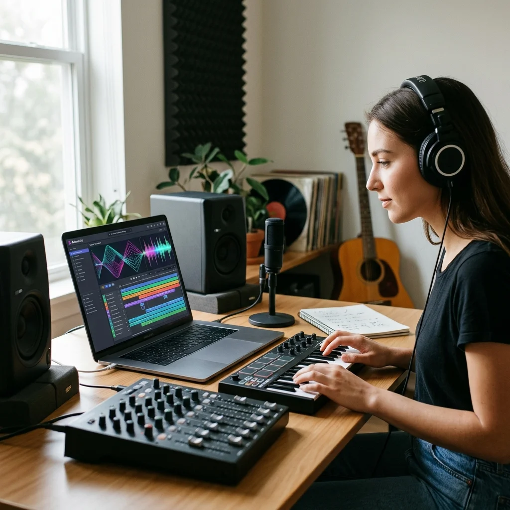 Sound designer analyzing BPM key and pitch before editing audio