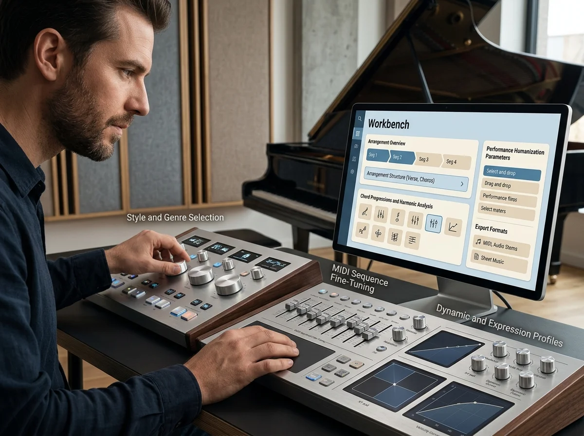 Beat producer tapping a drum pad controller for a new genre idea