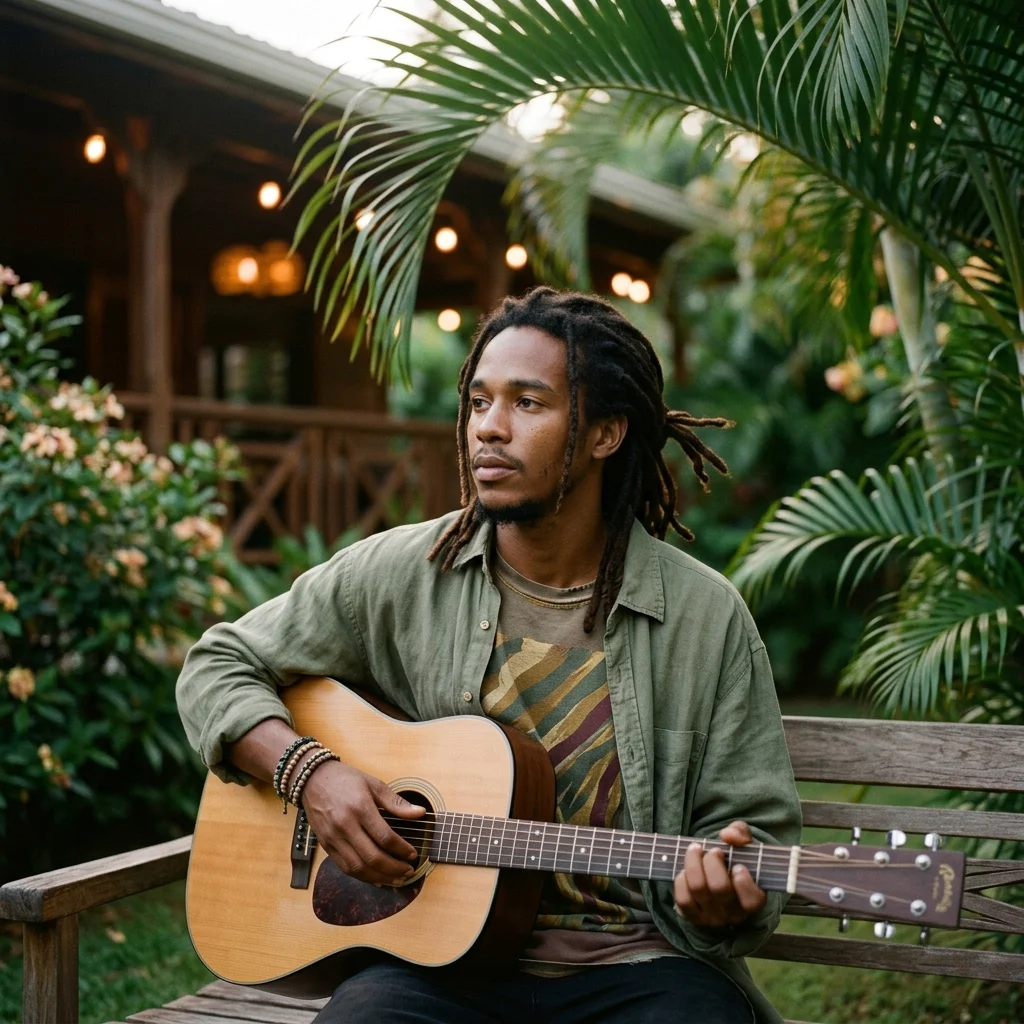 Independent musician shaping an AI music idea in a bright home studio