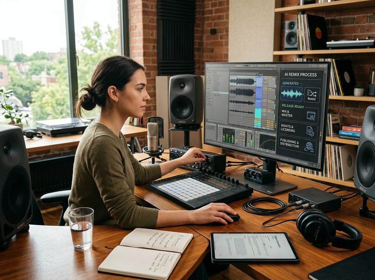 Music producer preparing a mastered track for release