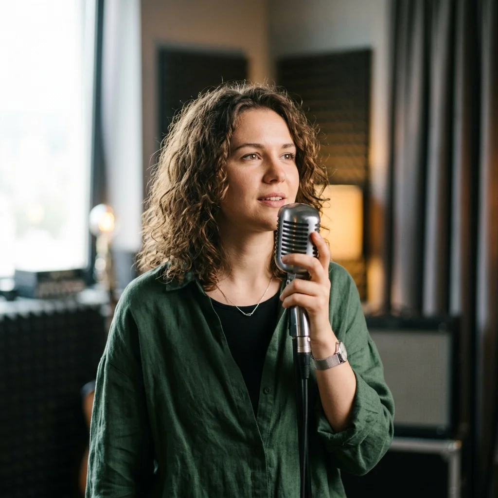 Audio engineer separating vocal and instrumental stems in a clean studio