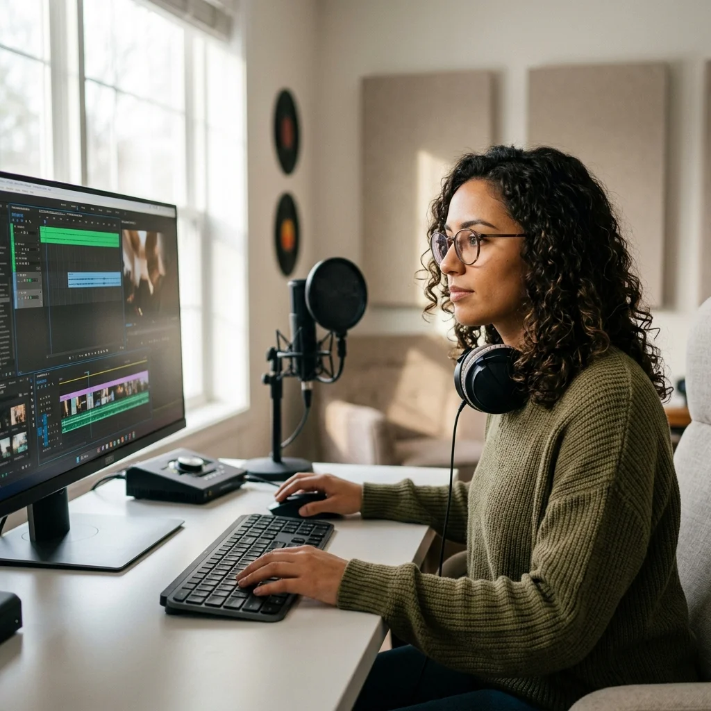 Sound designer analyzing BPM key and pitch before editing audio