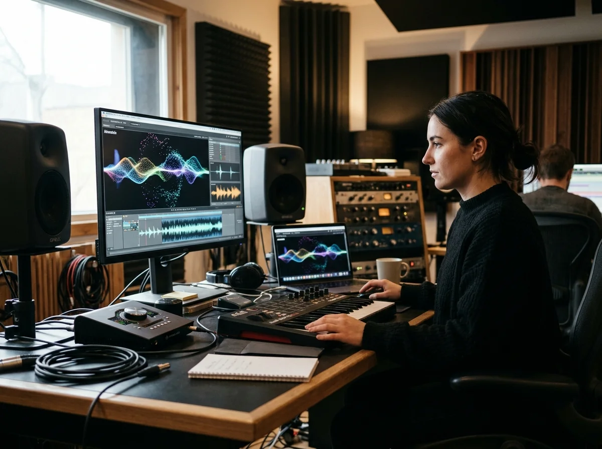 Music producer preparing a mastered track for release