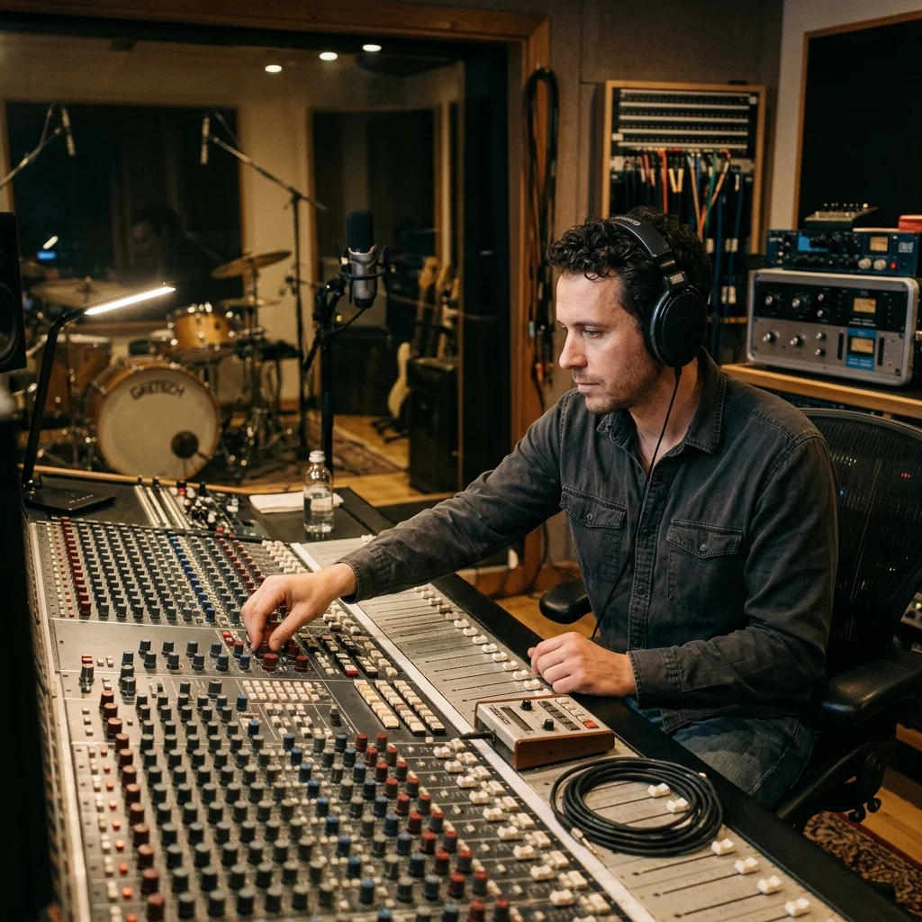 Vocalist recording a clean voice sample in a bright vocal booth