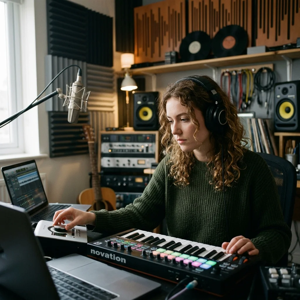 Sound designer analyzing BPM key and pitch before editing audio