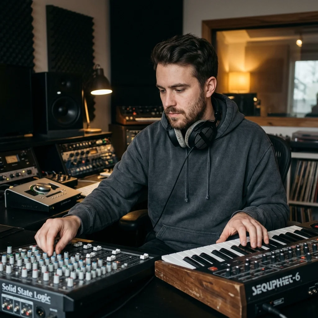 Sound designer analyzing BPM key and pitch before editing audio