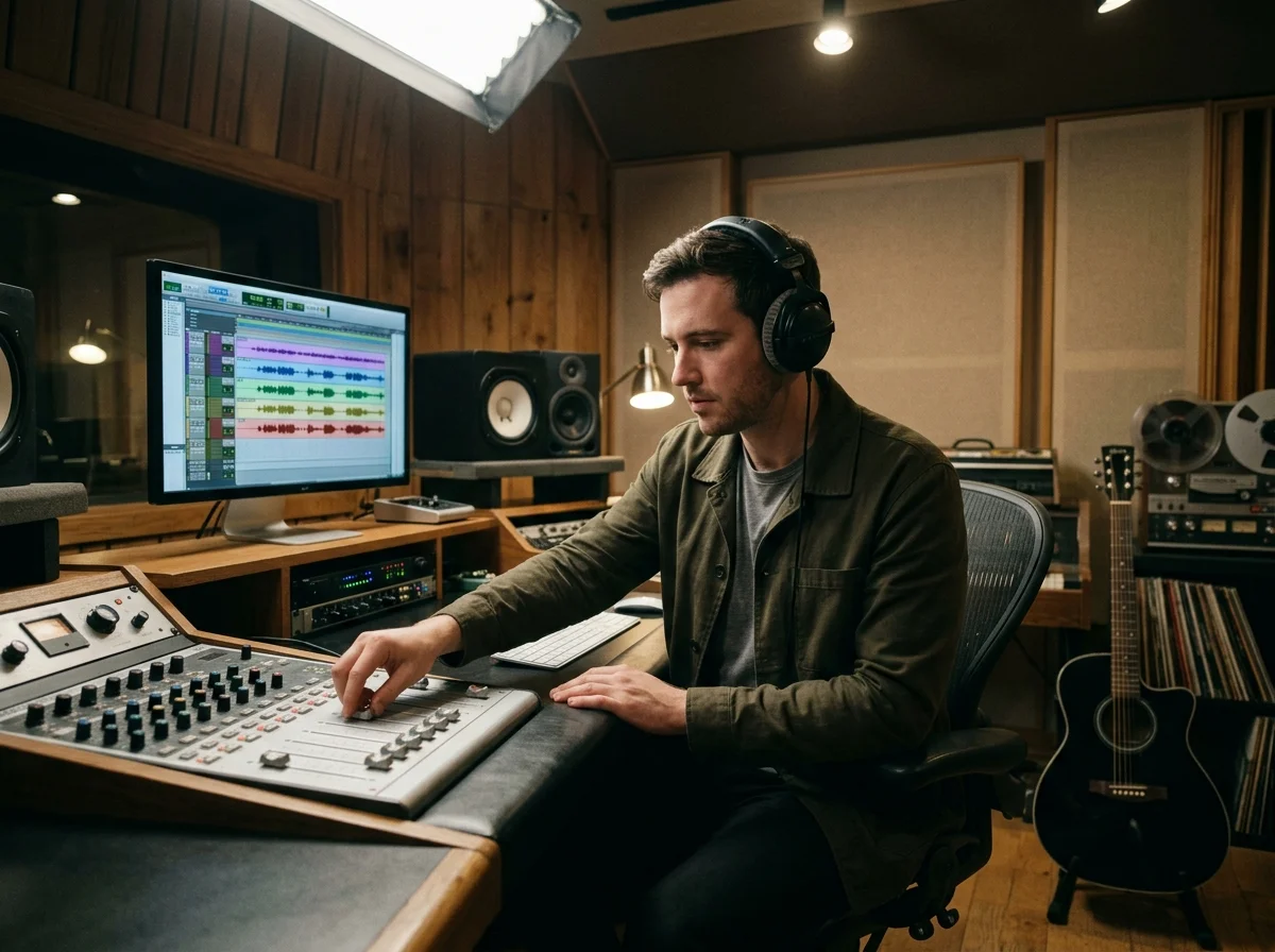 Music producer preparing a mastered track for release
