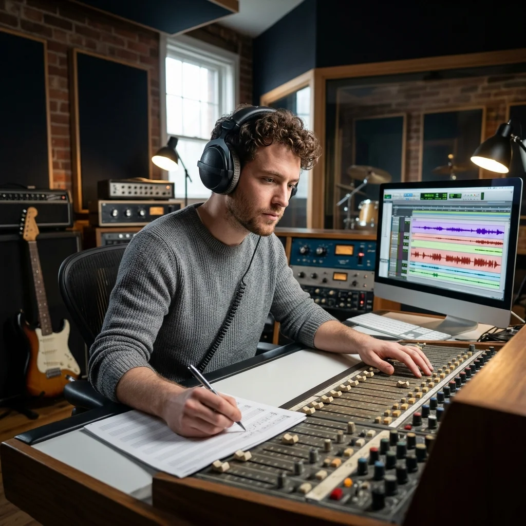 Music producer preparing a mastered track for release