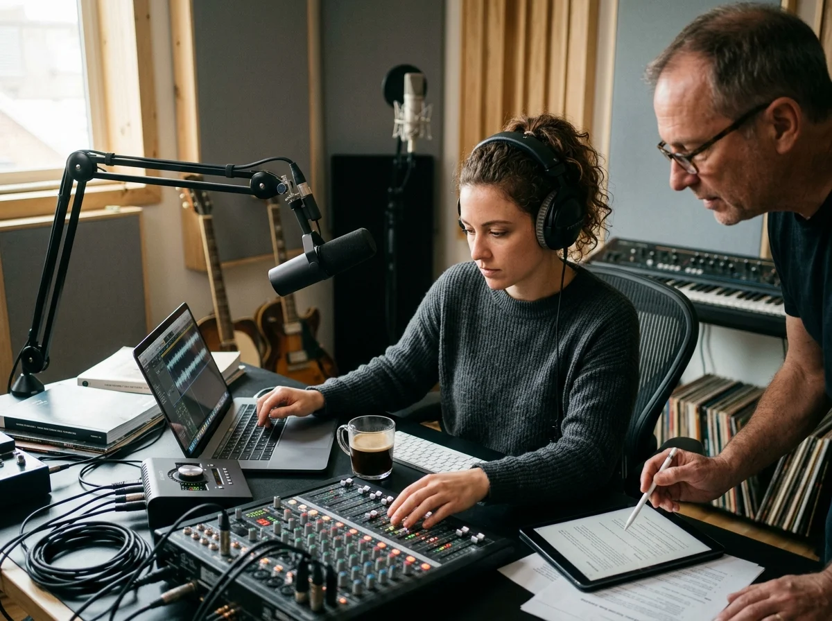 Music producer preparing a mastered track for release