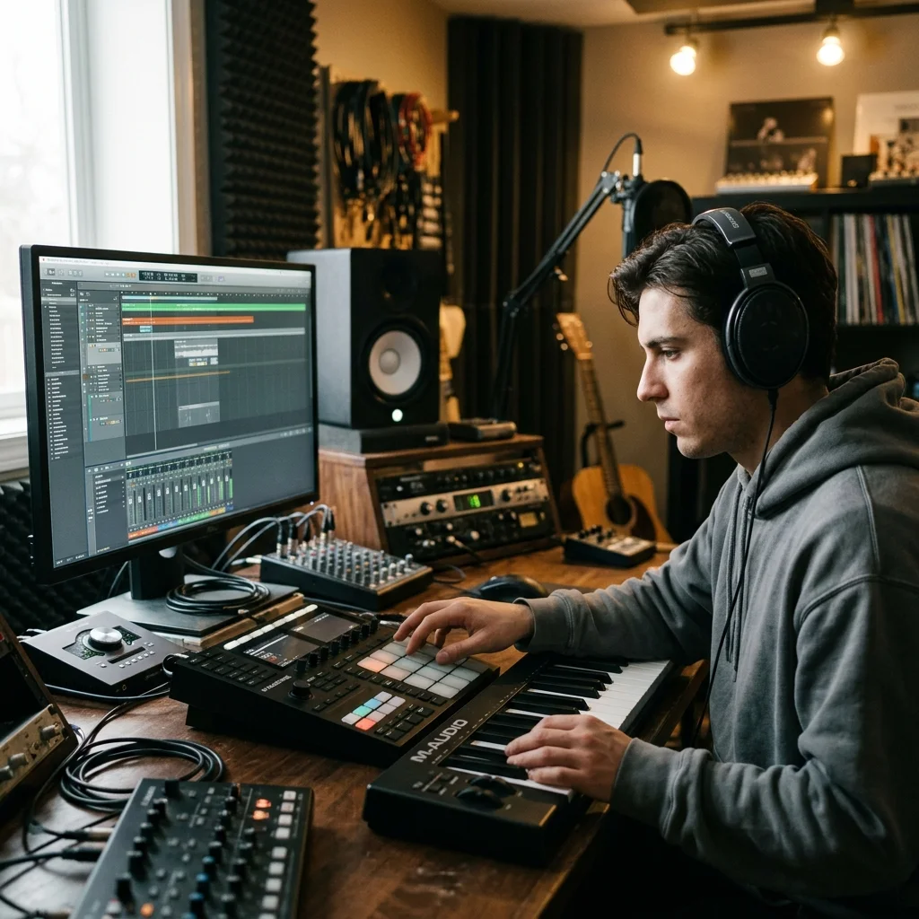 Sound designer analyzing BPM key and pitch before editing audio
