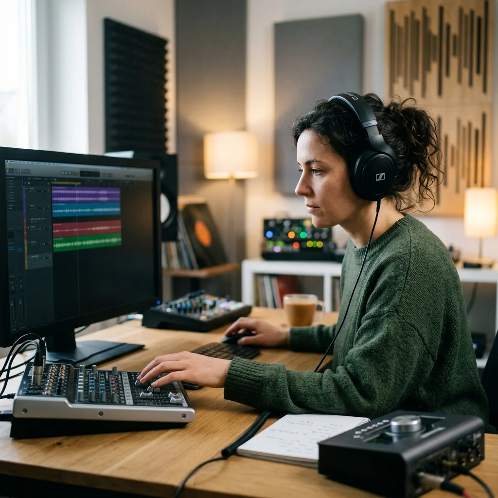 Music producer preparing a mastered track for release