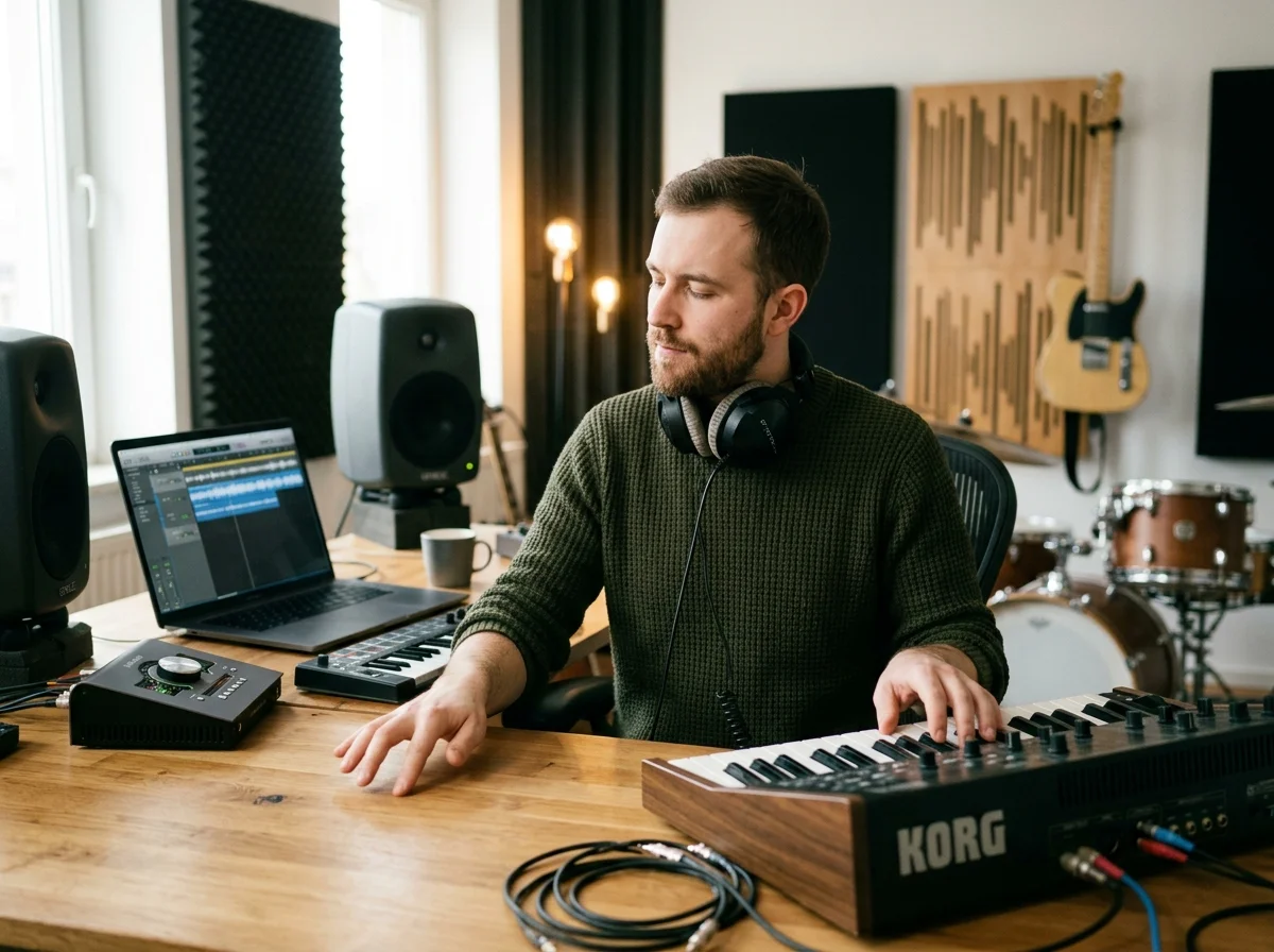 Sound designer analyzing BPM key and pitch before editing audio