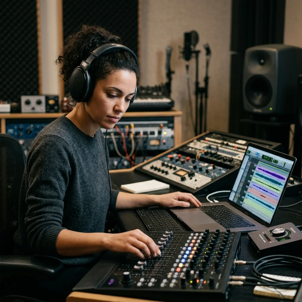 Beat producer tapping a drum pad controller for a new genre idea