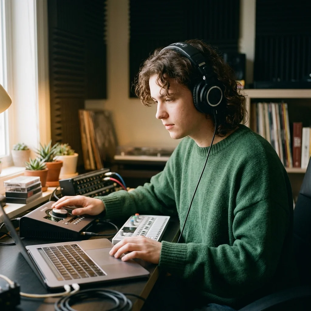 Sound designer analyzing BPM key and pitch before editing audio