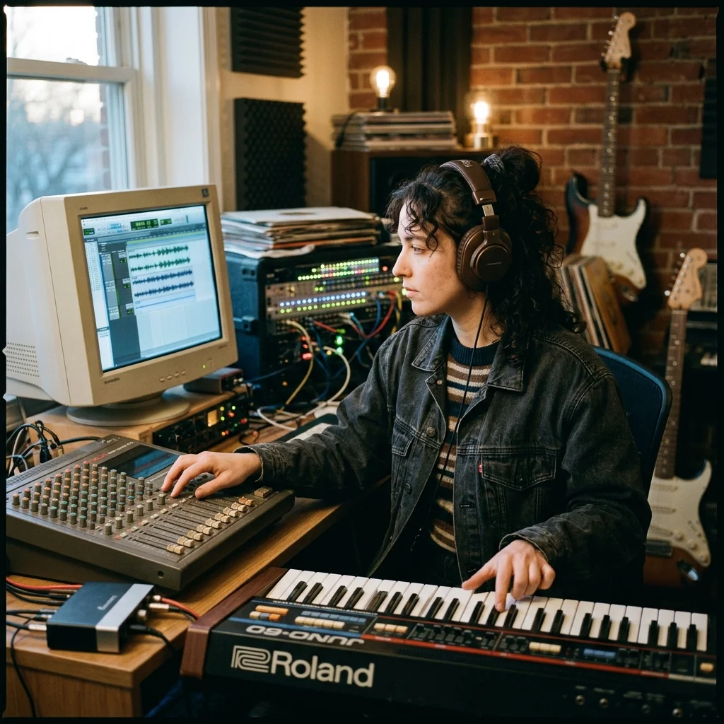 Beat producer tapping a drum pad controller for a new genre idea