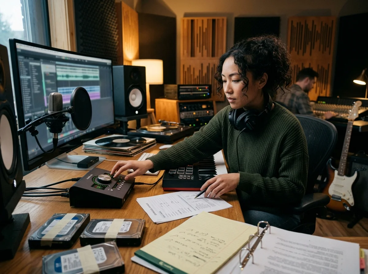 Creative team checking commercial music rights and publishing readiness