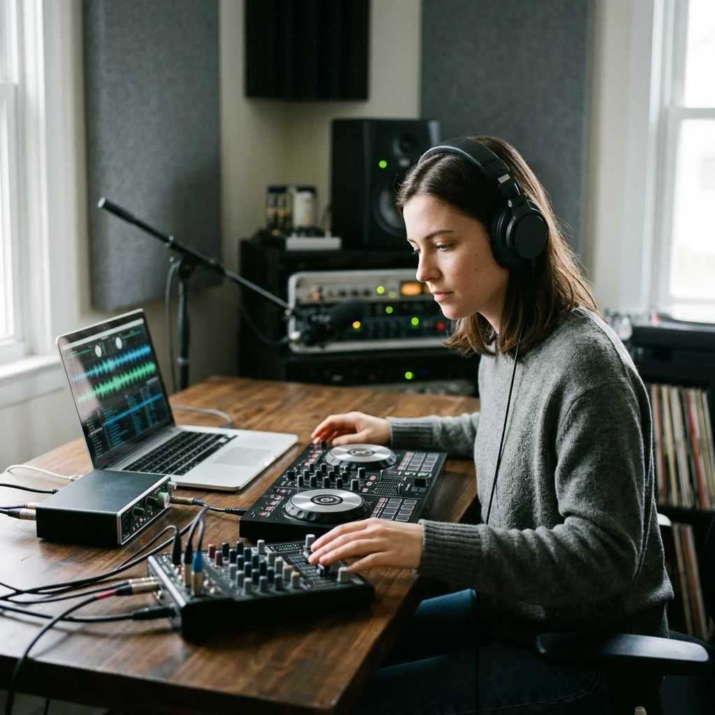 Beat producer tapping a drum pad controller for a new genre idea