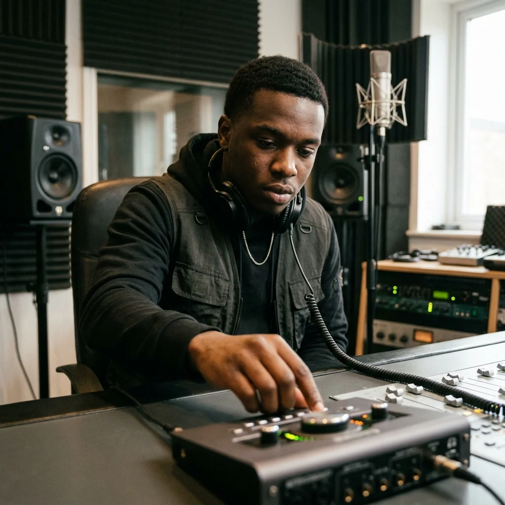 Beat producer tapping a drum pad controller for a new genre idea