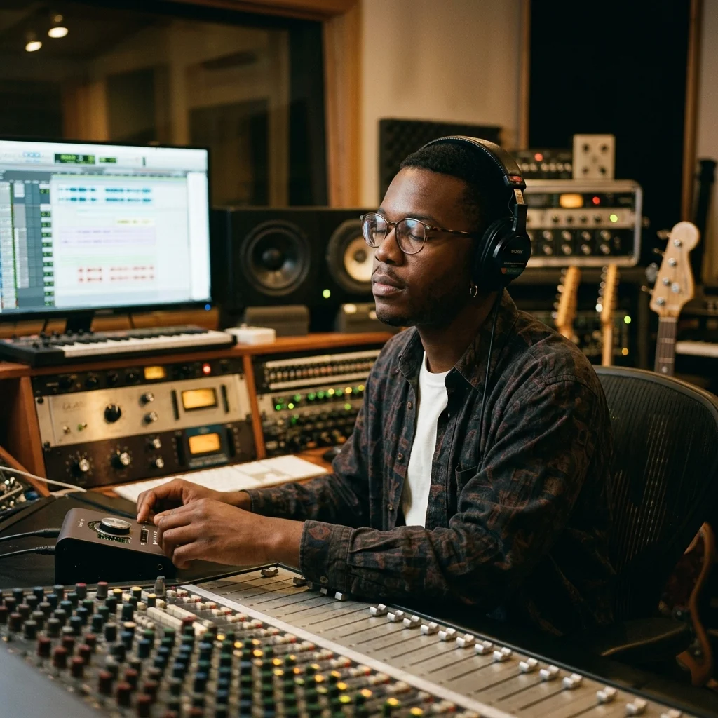 Beat producer tapping a drum pad controller for a new genre idea