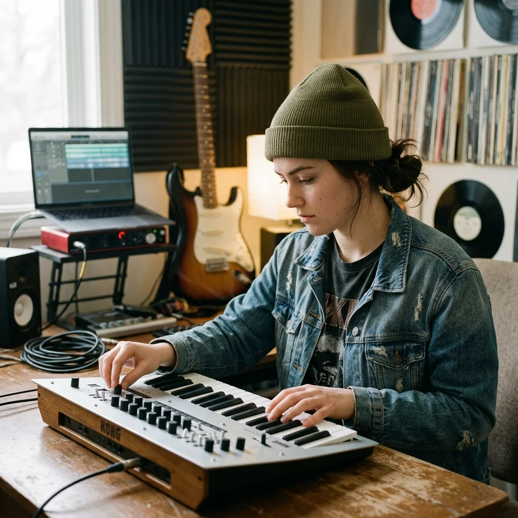 Beat producer tapping a drum pad controller for a new genre idea
