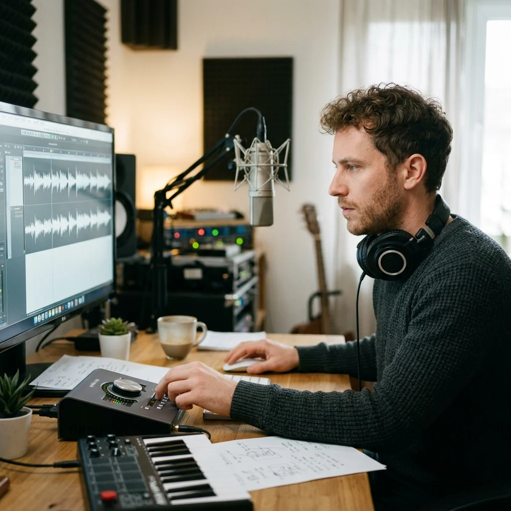 Beat producer tapping a drum pad controller for a new genre idea