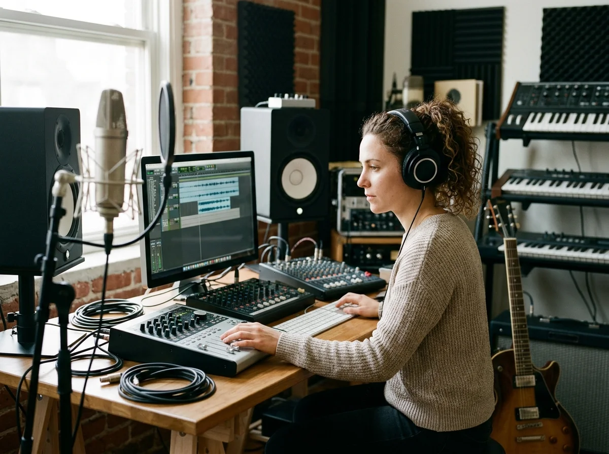 Music producer preparing a mastered track for release