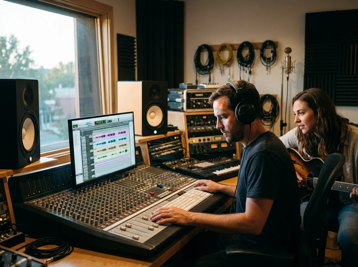 Music producer preparing a mastered track for release