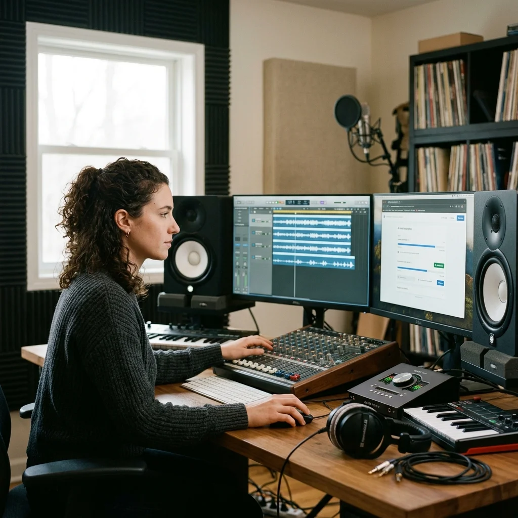 Music producer preparing a mastered track for release