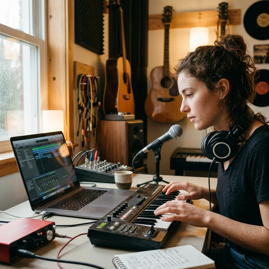 Beat producer tapping a drum pad controller for a new genre idea