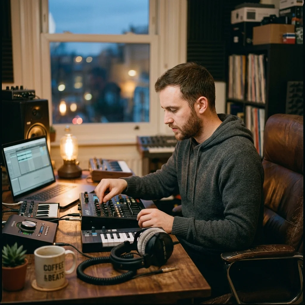 Sound designer analyzing BPM key and pitch before editing audio