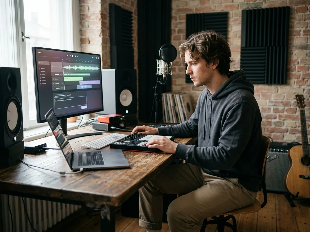 Music producer preparing a mastered track for release