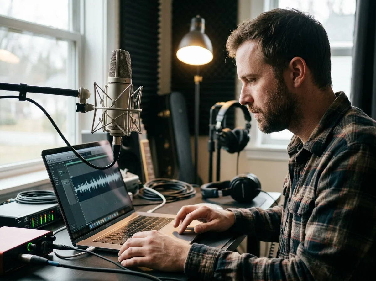 Sound designer analyzing BPM key and pitch before editing audio