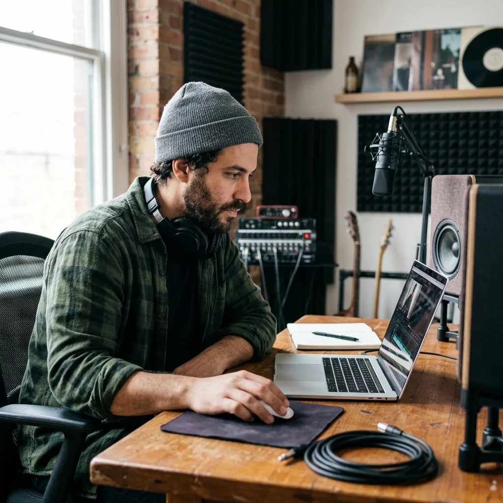 Sound designer analyzing BPM key and pitch before editing audio