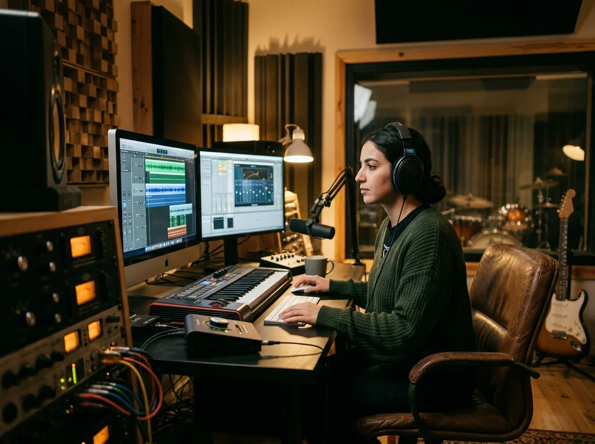 Music producer preparing a mastered track for release