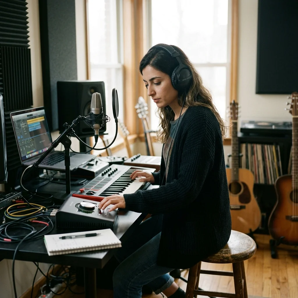 Sound designer analyzing BPM key and pitch before editing audio